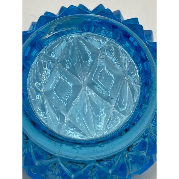 Vintage Blue Pressed Glass Trinket Dish/Bowl With Diamond Pattern - Picture 6 of 8